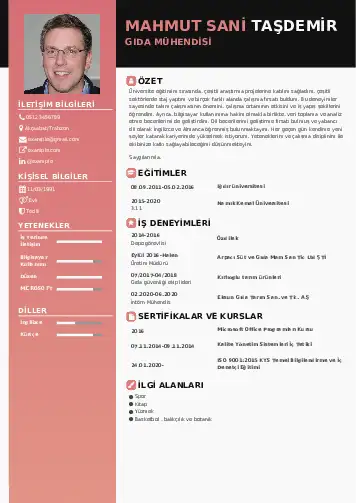 Gıda Mühendisi CV Örnekleri cv indir